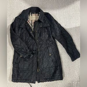 Authentic Burberry diamond quilted mid length jacket with detachable hood